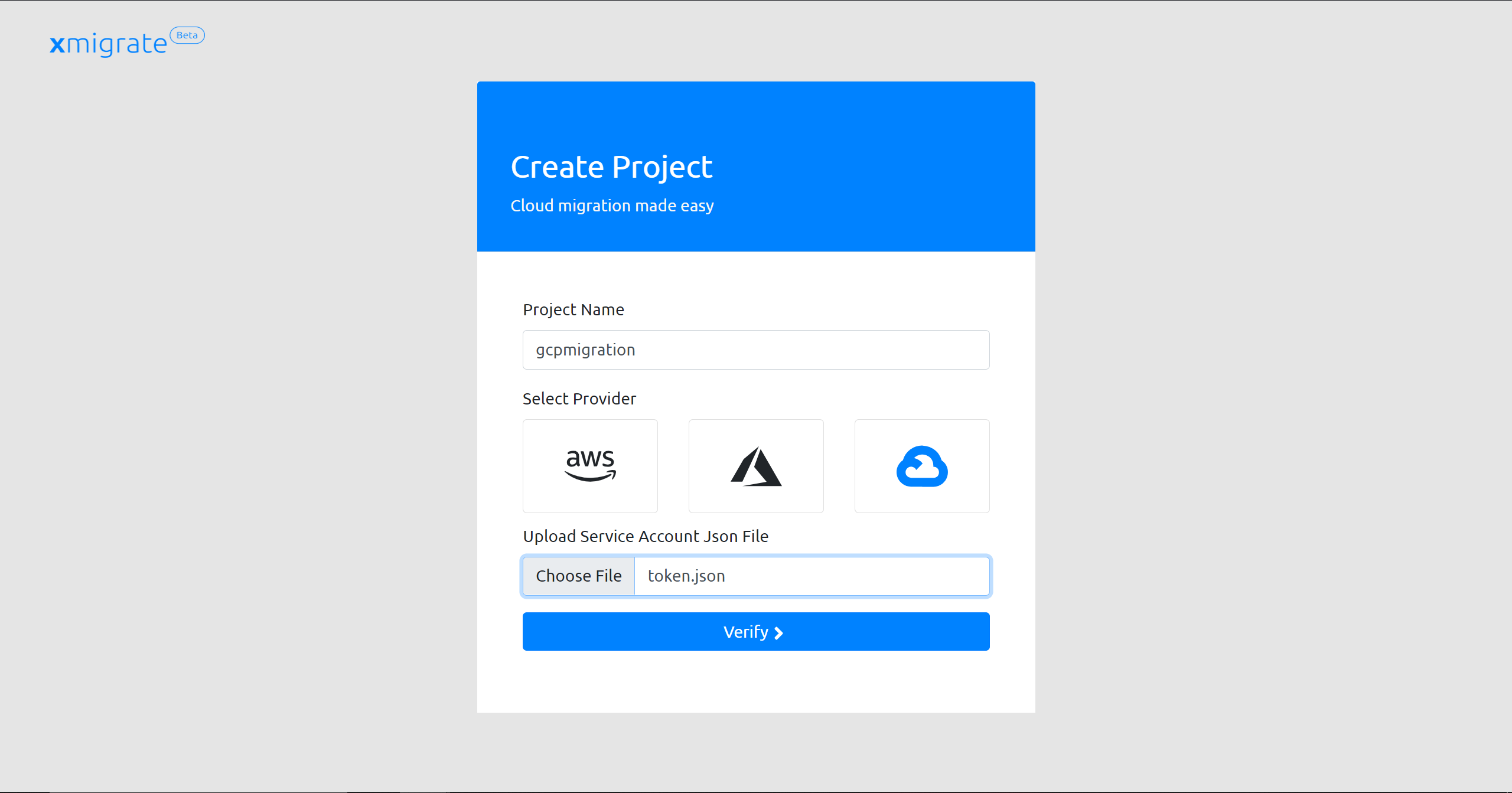 xmigrate gcp project creation
